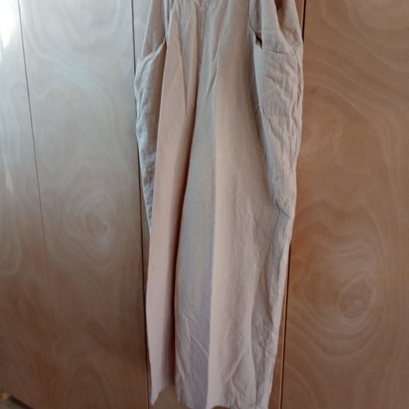 Light Tan/ Off White Linen Wide Leg Overalls - Picture 3 of 8